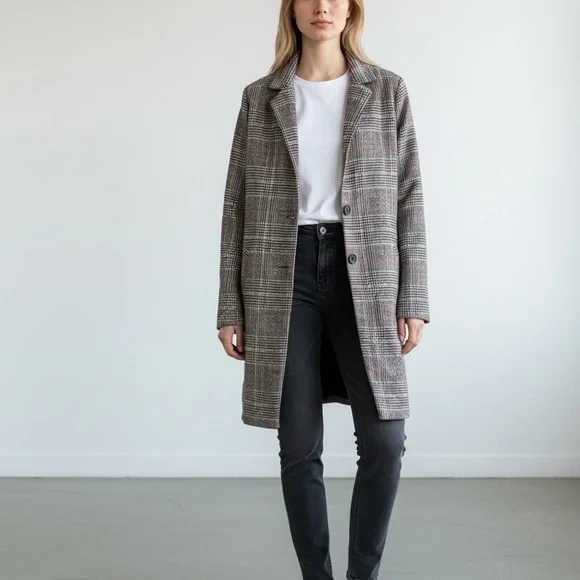 Gray Plaid Long Coat - Picture 1 of 3